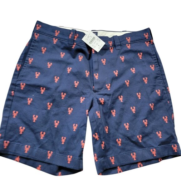 J.Crew Chino Shorts Mens 29 Blue Lobster Graphic All Over Print Preppy Tags - Picture 1 of 7